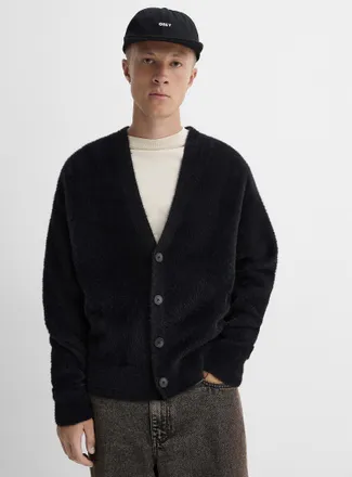 Djab Mens Solid fuzzy Cardigan Sweater