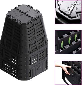 vidaXL Compostador De Jard&iacute;n Negro 93,3x93,3x146 Cm 1000 L Vidaxl