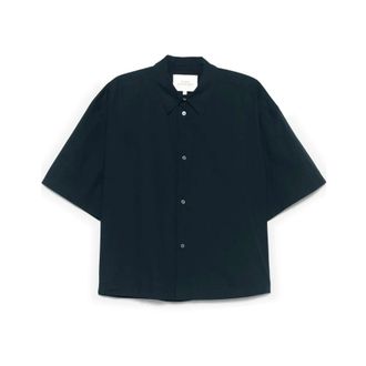STUDIO NICHOLSON Short Sleeve Shirts, male, Blue, Size: 2XL Navy Blue Classic Collar Shirt