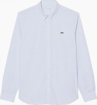 Lacoste Mens Lacoste Mens Lightweight Light Blue Long Sleeved Poplin Check Shirt - Size: 42/L
