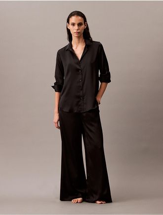 Calvin Klein Womens Satin Button-Down Shirt - Black - XS