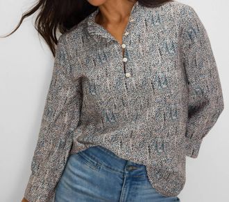 Nic+Zoe Sun Speckle Ruffle Neck Top In Neutral Multi
