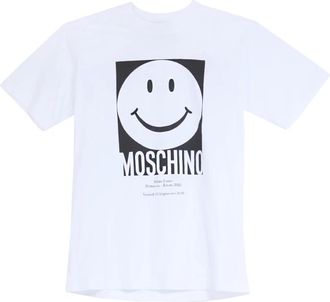 Moschino Smiley Graphic Print Wit Katoenen T-shirt - Heren - T-shirts - Wit - M - Katoen - Tops