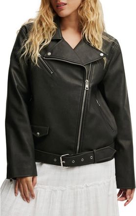 Cotton On Roman Faux Leather Moto Jacket in Washed Black at Nordstrom Rack, Size Large/x-Large