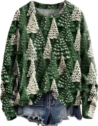 Generic Ladies Fleece Jackets Full Zip Ladies Fleece Jackets Christmas Jumpers for Women Plus Size Long Sleeve Knit Sweater Fashion Christmas Artistic Print S