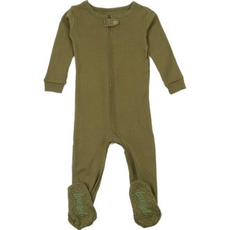 Leveret Footed Solid Cotton Matching Family Pajamas in Olive at Nordstrom, Size 18-24M