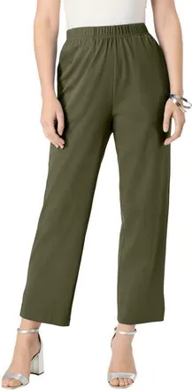 Roaman's Soft Knit Straight Leg Capri Pant in Dark Olive Green at Nordstrom, Size 3X