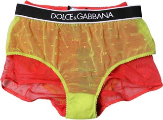 Dolce & Gabbana Womens Red Yellow Tulle Mid Waist Panty Underwear Nylon Elastane Clothing