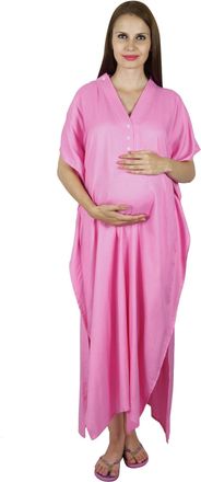 Bimba Maternity Kaftan Belt Nursing Night Gown, Front Buttons Pink