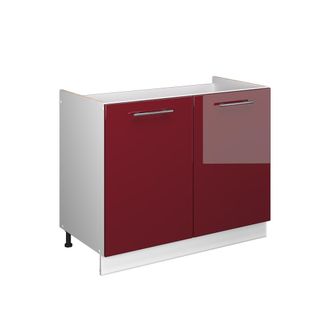 Vicco Mueble Bajo Para Fregadero Fame-line, Rojo Burdeos Alto Brillo/blanco, 100 Cm Sin Encimera, Vicco