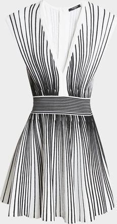 Balmain Plunging Flechage Knit Mini Flare Dress