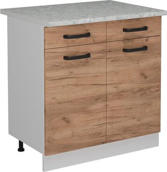 Vicco Mueble Bajo De Cocina R-line, Roble Dorado, 80 Cm Et M&aacute;rmol