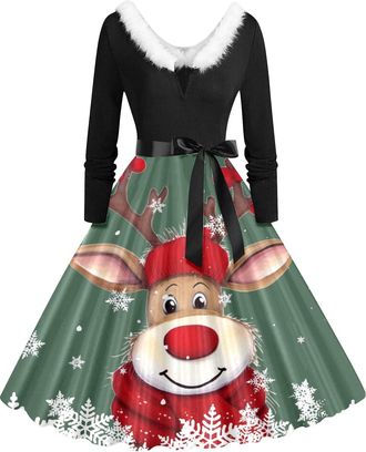 Generic Christmas Party Dresses for Women UK, Plus Size Santa Claus Costume Long Sleeve Dresses for Women UK Sleeveless Maxi Dress Ladies Santa Outfit Sexy Ch