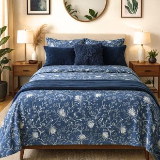 Alo Home Juego de S&aacute;banas 4 piezas 100% Algod&oacute;n Azul Mariposas Cama 150 cm