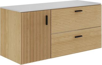 Vente-Unique Mueble bajo lavabo suspendido estriado con estante - 1 puerta y 2 cajones - Natural claro - 120 cm - SARONE