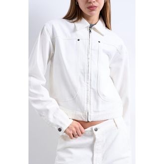 Topshop Denim Utility Jacket in Ivory at Nordstrom, Size 10 Us