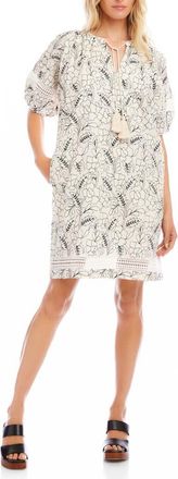 Karen Kane Floral Embroidered Tassel Cotton Dress in Cream at Nordstrom, Size X-Large P
