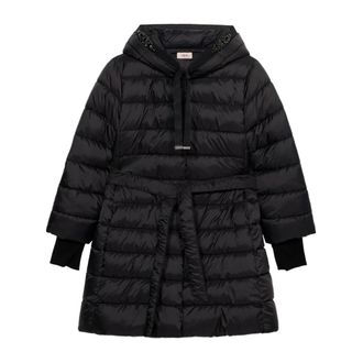 Oltre Jassen, Dames, Zwart, L, Polyester, Midi Gewatteerde Jas met Siersteentjes