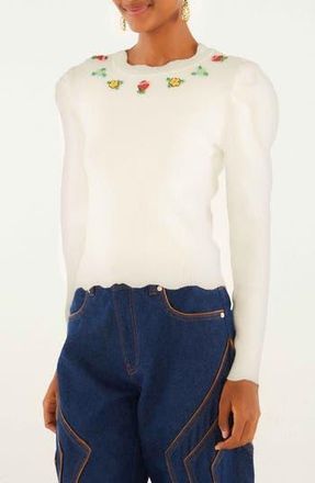 Farm Rio Flower Embroidered Sweater in Off-White at Nordstrom Rack, Size X-Small