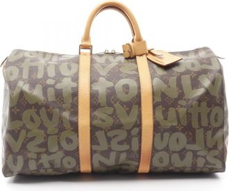Louis Vuitton Brown Khaki Coated Canvas Leather Boston Bag (Pre-Owned)