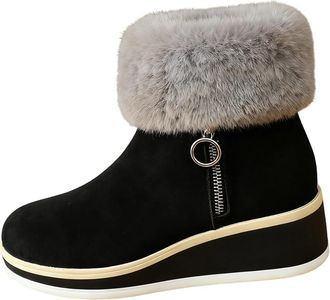 Generic Womens Fashion Boots Autumn Winter Short Wedge Heeled Waterproof Thick Sole Trendy Shoes for Work Office Business Casual, Suede Booties for Ladies Fau