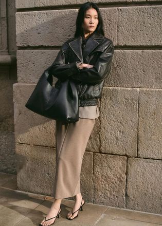 Mango Giacca 100% pelle oversize bottoni marrone - Donna - XS - MANGO