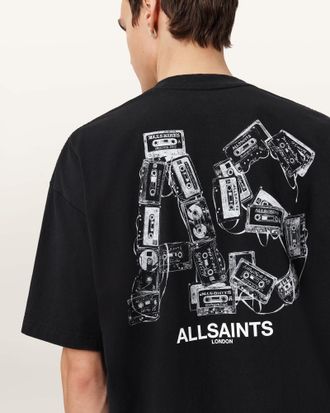 AllSaints Cotton Mixtape Oversized Graphic T-Shirt, Size: XXL