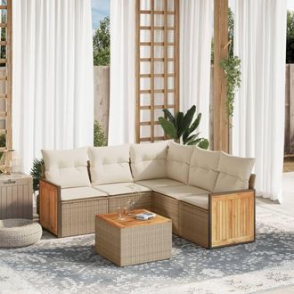 vidaXL Vidaxl - Juego De Sof&aacute;s Jard&iacute;n Con Cojines 6 Pzas Rat&aacute;n Sint&eacute;tico Beige