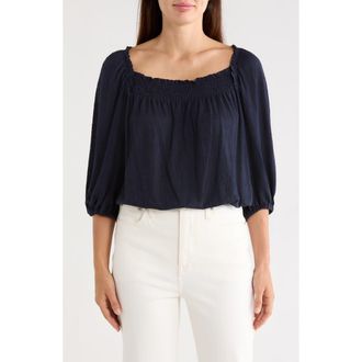 Max Studio Crinkled Balloon Sleeve Bubble Hem Top in Navy at Nordstrom Rack, Size X-Large