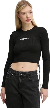Karl Lagerfeld Gathered Long Sleeve Top - Dames - Longsleeves - Zwart - XL - Tops