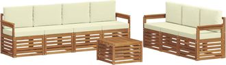 vidaXL Juegos De Sof&aacute;s 8 Uds. Natural Y Crema Madera De Acacia S&oacute;lida Vidaxl