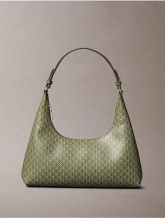 Calvin Klein Womens Allover Emblem Logo Shoulder Bag - Green