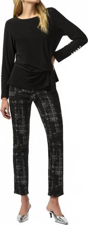 Joseph Ribkoff Plaid Jacquard Slim Ankle Pants In Black Off-White