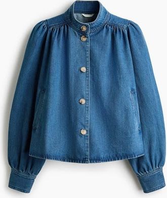 H&M Puff-sleeved Twill Jacket in Denim Blue at Nordstrom, Size Xx-Small