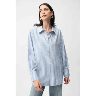 Joseph Ribkoff Tencel Stripe Print Boxy Blouse in Blue/vanilla at Nordstrom, Size Xx-Large 30