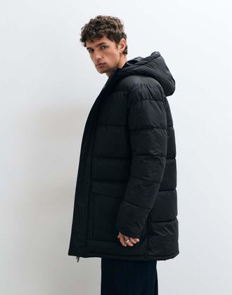 French Connection giacca parka imbottita con cappuccio nera-Nero