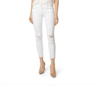 J Brand Low Rise Crop Demented Skinny Distressed Jeans In White