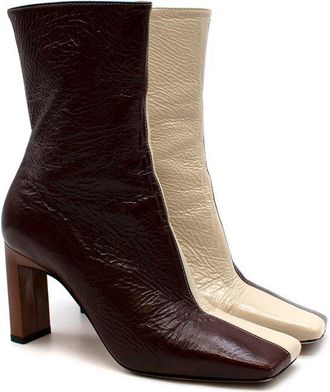 Wandler Isa Two-Tone Crinkle Patent Leather Ankle Boots Size 36