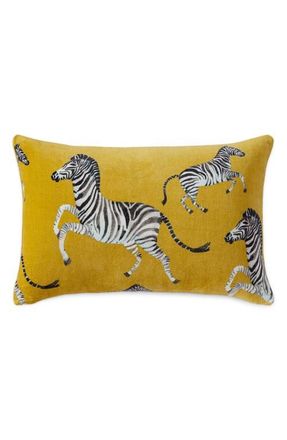Sunday Citizen Velvet Watercolor Zebra Small Lumbar Pillow in Gold at Nordstrom