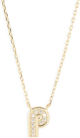 Argento Vivo Cubic Zirconia Initial Pendant Necklace in Gold P at Nordstrom