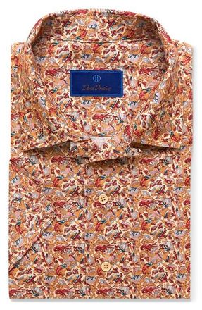 David Donahue Mens Coral Print Short Sleeve Button-Up Camp Shirt at Nordstrom, Size Large