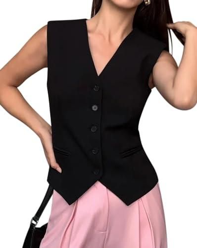 Minetom Gilets de Tailleur Femme Élégant Sans Manche Blazer Gilet