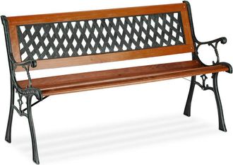 Relaxdays Relaxdays Banco Jardín, 2 Plazas, Madera y Hierro Fundido, Balcón, Terraza, Banco Rústico, 73x125x52,5cm, Marrón y Verde