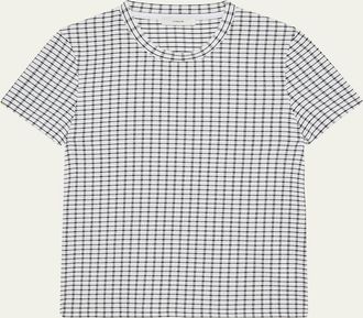 Vince Check Short-Sleeve Crewneck Top