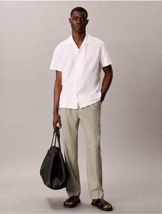 Calvin Klein Mens Linen Blend Pleated Pull-On Pants - Green - M