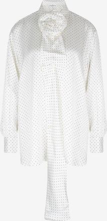 Ermanno Scervino Getupfte Seidensatinbluse mit Bl&uuml;tenbrosche