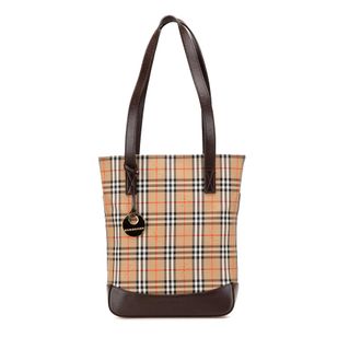 Burberry Pre-owned Womens Checked Tote Bag - Tan Textile - One Size