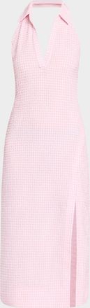 SIMKHAI Clairmont Seersucker Gingham Halter Dress