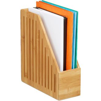 Relaxdays Relaxdays Bamboo Magazine File Holder, A4 Document Storage Rack, Office Desk Organiser, HxWxD: 30x10x26.5 cm, Natural