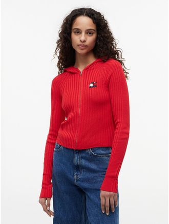 Tommy Hilfiger Womens Tommy Jeans Slim Fit Hooded Zip Cardigan - Amaryllis Red - XS